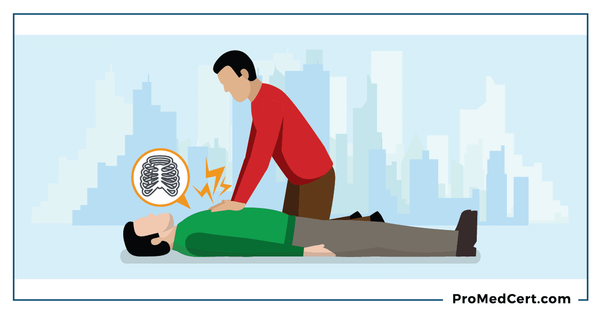 A graphic of a man breaking ribs while performing CPR