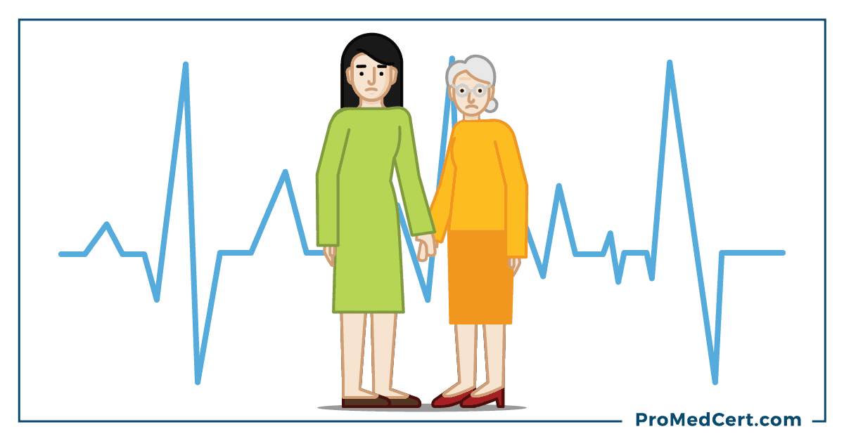 A graphic of two women frowning while holding hands